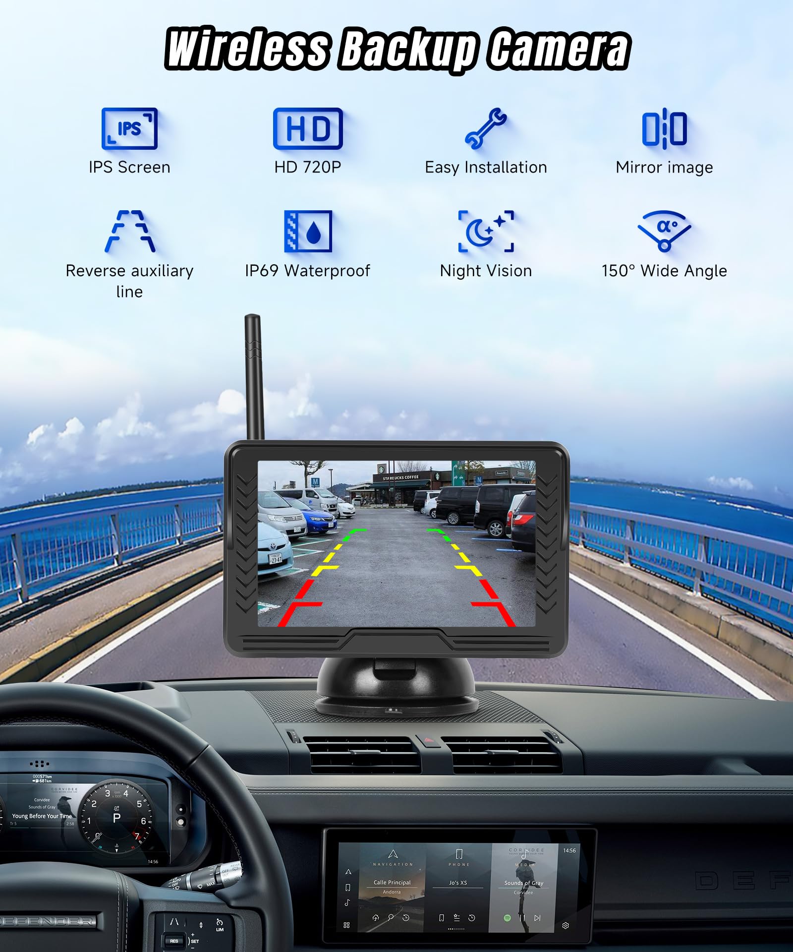VECHTEL AHD 720P Kabellose Rückfahrkamera,5"-HD-Monitor-Set, IP69 wasserdicht, Weitwinkel, Nachtsicht, Rückfahrkamera für LKW, SUVs und 12-V-Fahrzeuge, einfache Installation