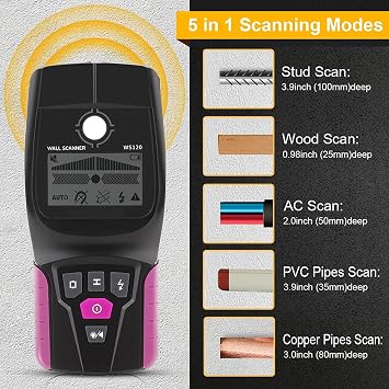 Wall Detector, Multifunctional Wall Scanner, Live Wire and Cable PVC Water Pipe Metal Finder, Suitable for Detecting Metal, Wood and AC Cables Hidden in The Wall