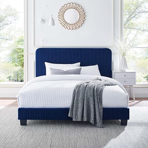 Miniatura 78 de Modway Celine - Base de cama con plataforma de terciopelo capitoné de alto rendimiento, color gris claro Gris,claro,Esmeralda/Sólidos,Gris,Rosa