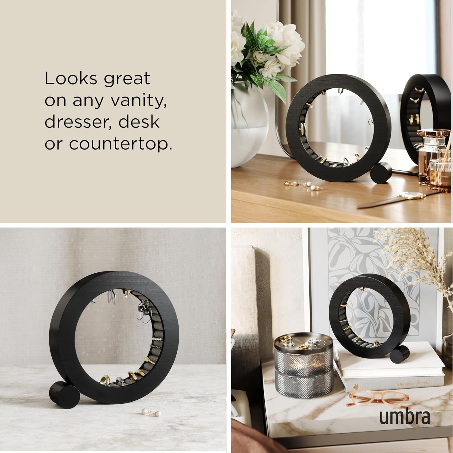 Umbra Ferris Jewelry Organizer Ring Holder, Storage Solution, Black