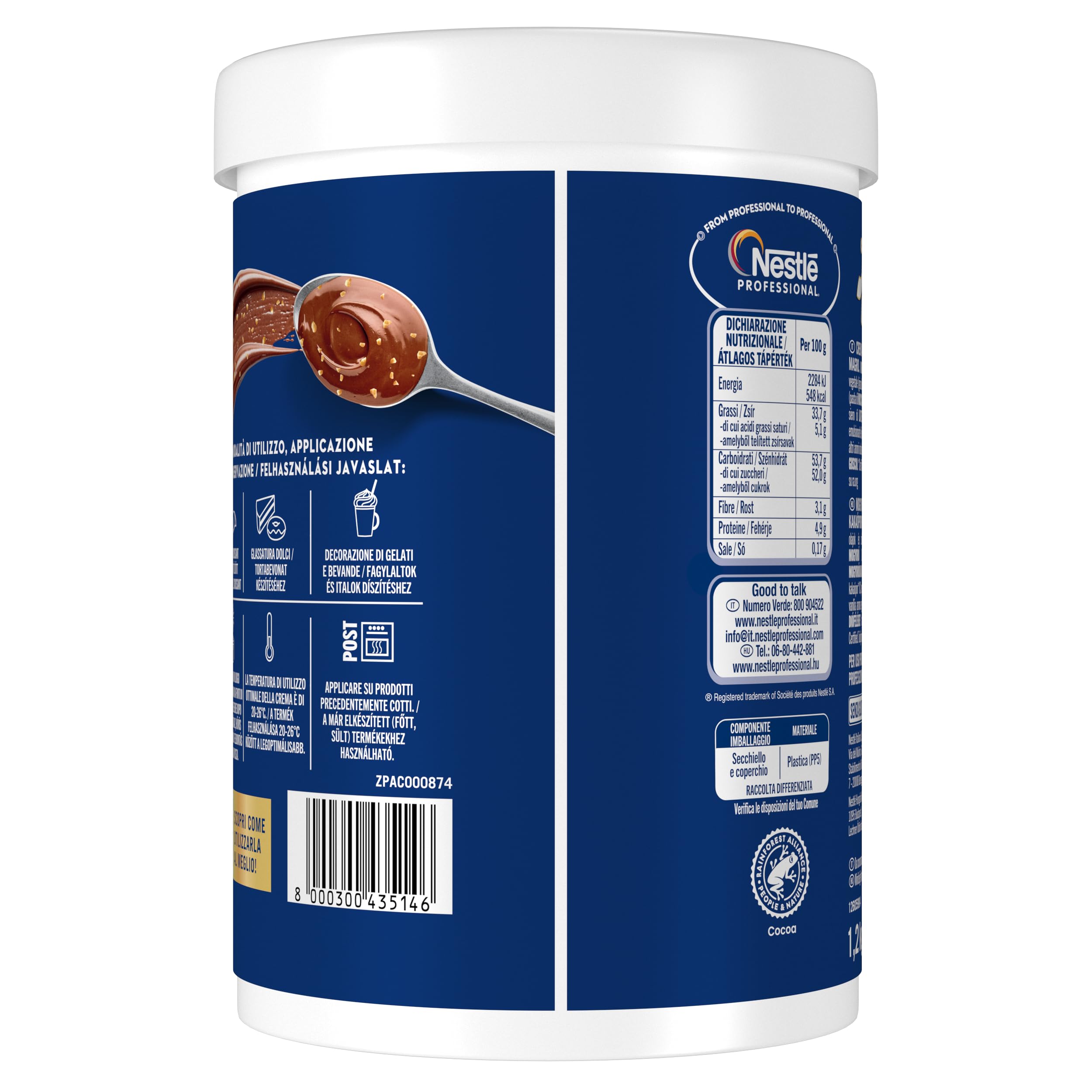 BACI PERUGINA PROFESSIONALE Crema Spalmabile con Nocciole e Cacao, Secchiello 1,2KG