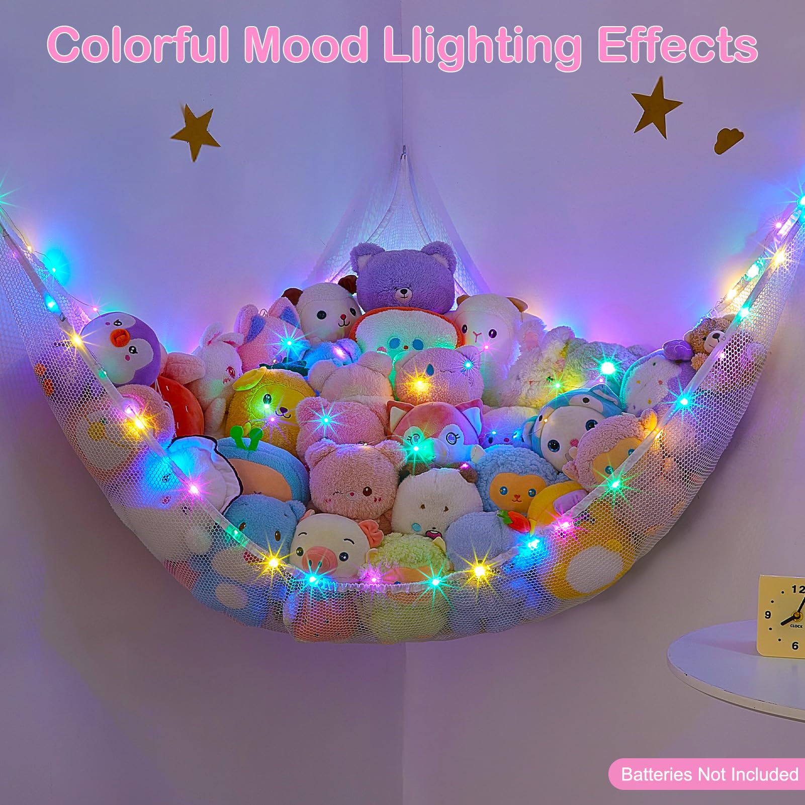 MHJY Toy Hammock for Stuffed Animals Soft Toy Storage Net with LED Light - Image 7