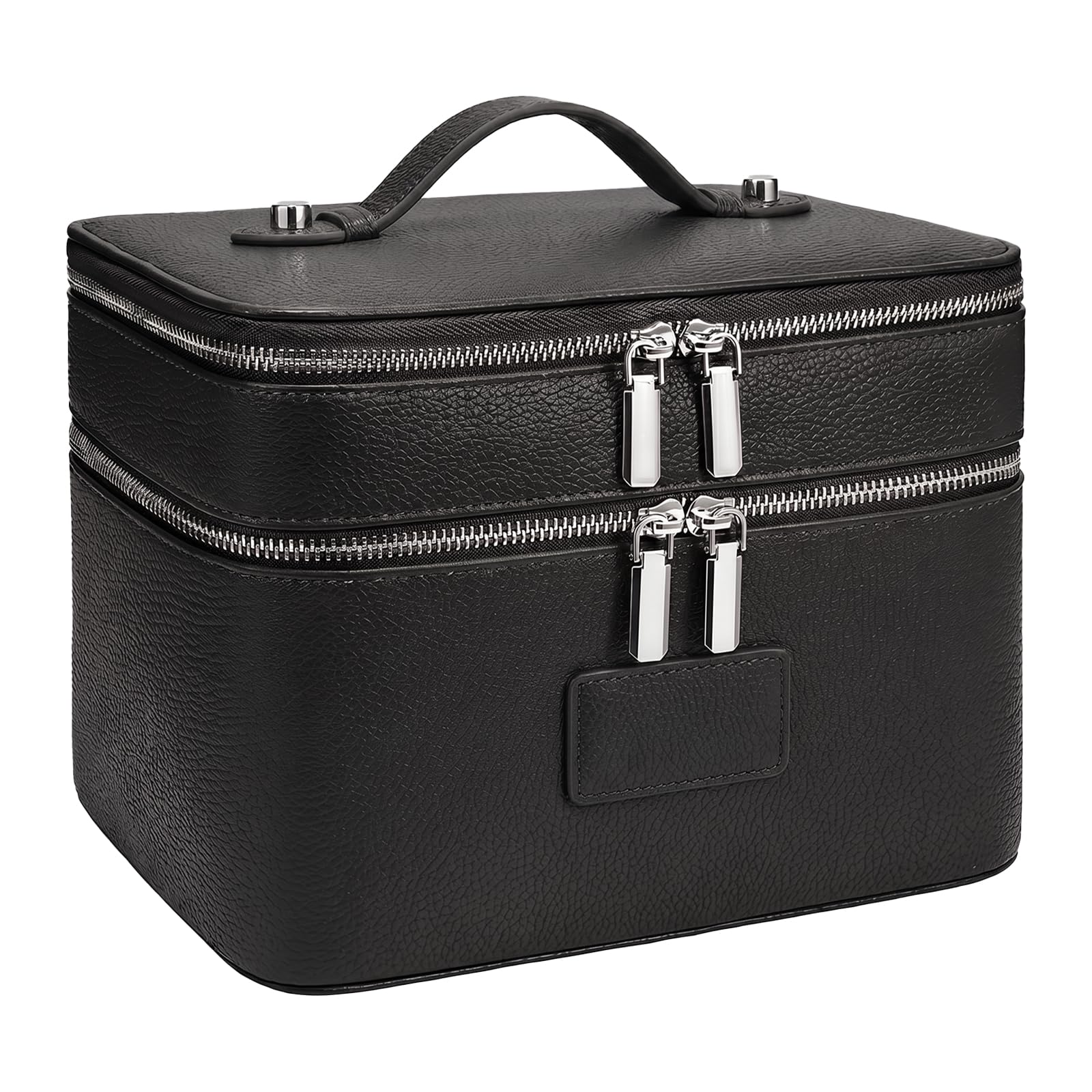 Trousse de toilette, trousse de maquillage pour femme, trousse de maquillage de grande capacité et deux niveaux, trousse de toilette de voyage avec compartiments et poignées, Noir