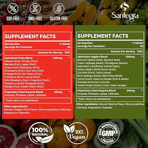 Miniatura 2 de Suplementos de frutas y verduras de 2000 mg, equilibrio natural de más de 35 frutas y verduras, suplemento 100% de superalimentos integrales de