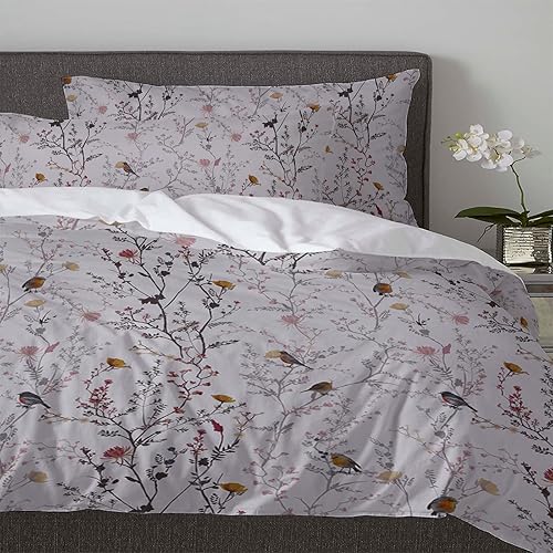 Miniatura 4 de Juego de funda de edredón tamaño Queen diseño de pájaros de flores funda de edredón de microfibra suave lavada con lazoscremallera arte vintage
