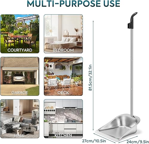 Miniatura 9 de Yangbaga Juego de recogedor y escoba de mango largo para el hogar, recogedores y escobas de metal resistente, diseño de pie vertical, escoba