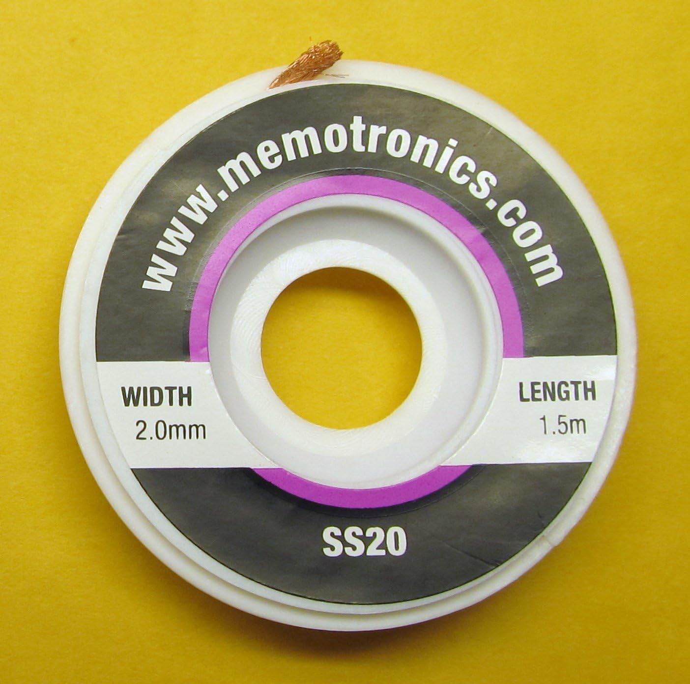 Memotronics Solder Wick 1.5m Desolder Wire Copper Braid 2mm Wide, with Flux, 5ft Approx