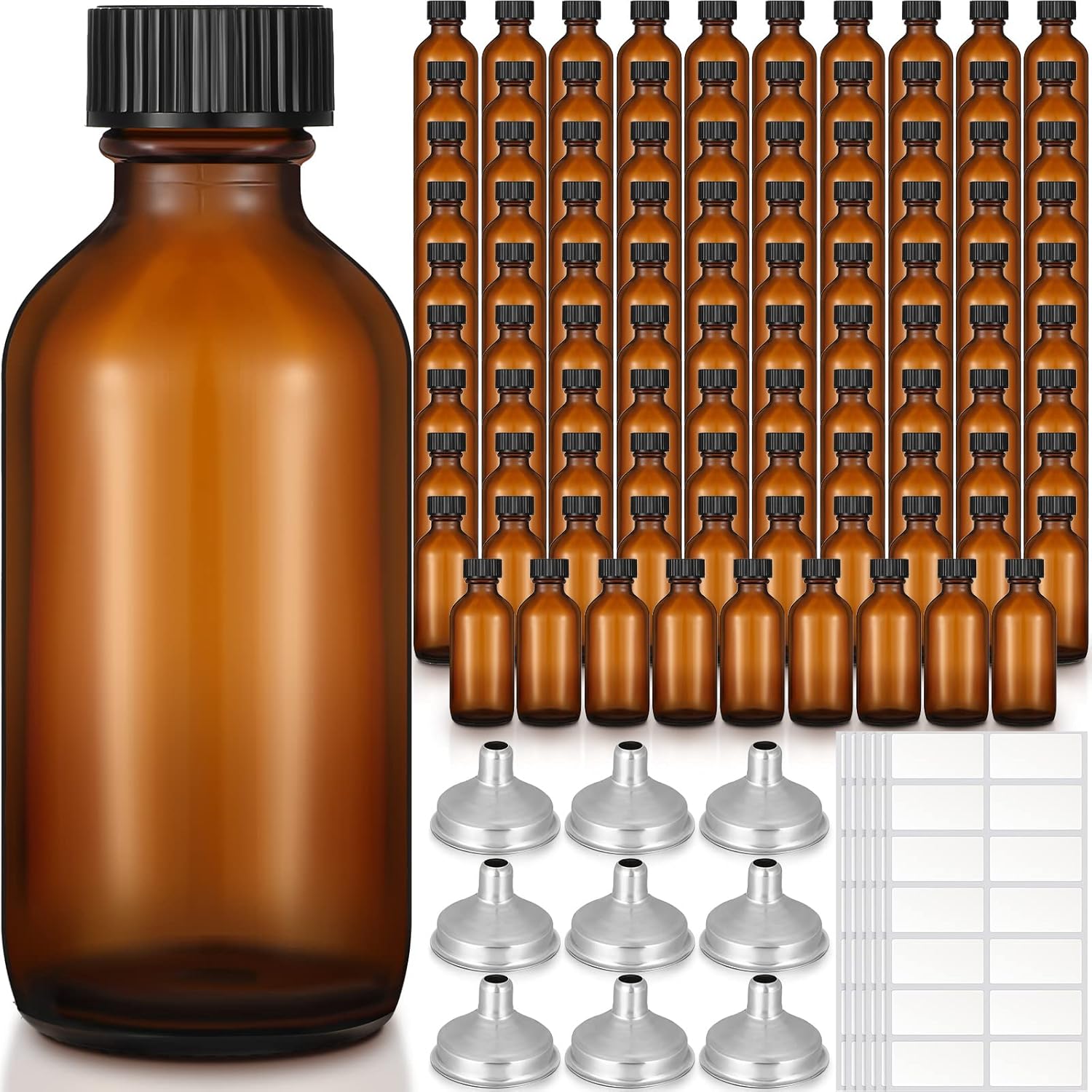Nuogo 100 Pack 2 oz Glass Bottles with Lids Clear Juice Shot Sample Bottles with Cap Small Boston Round for Potion, Juice, Ginger Shots, Oils, Whiskey, Liquids(Clear)