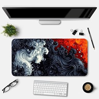 Gaming Mouse Pad, 23 x 11.5 Inch Large Desk Mat – Premium Non-Slip Rubber Base, Smooth Stitched Edges, Waterproof Surface – Abstract Ocean Wave Design for Gaming, Office, Laptop & Keyboard (Print 1)