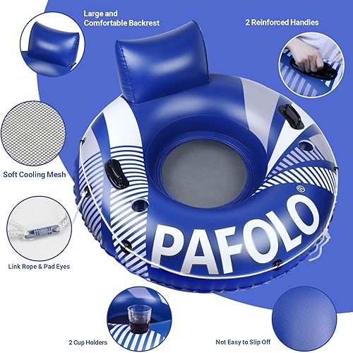 Miniatura 7 de Pool Float Adult, Inflatable River Tube Float, River Tubes for Floating Heavy Duty with Mesh Bottom, Comfortable Backrest & 2 Cup Holders & Durable