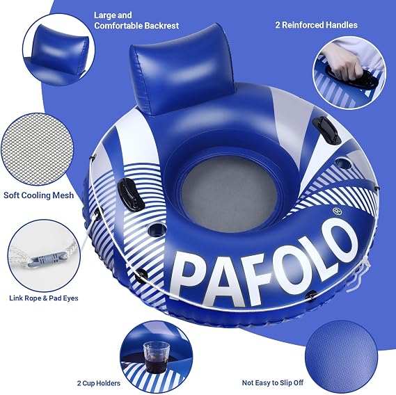 Pool Float Adult, Inflatable River Tube Float, River Tubes for Floating Heavy Duty with Mesh Bottom, Comfortable Backrest & 2 Cup Holders & Durable Grab Handles,450 lbs Weight Capacity
