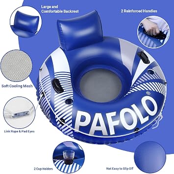 Pool Float Adult, Inflatable River Tube Float, River Tubes for Floating Heavy Duty with Mesh Bottom, Comfortable Backrest & 2 Cup Holders & Durable Grab Handles,450 lbs Weight Capacity
