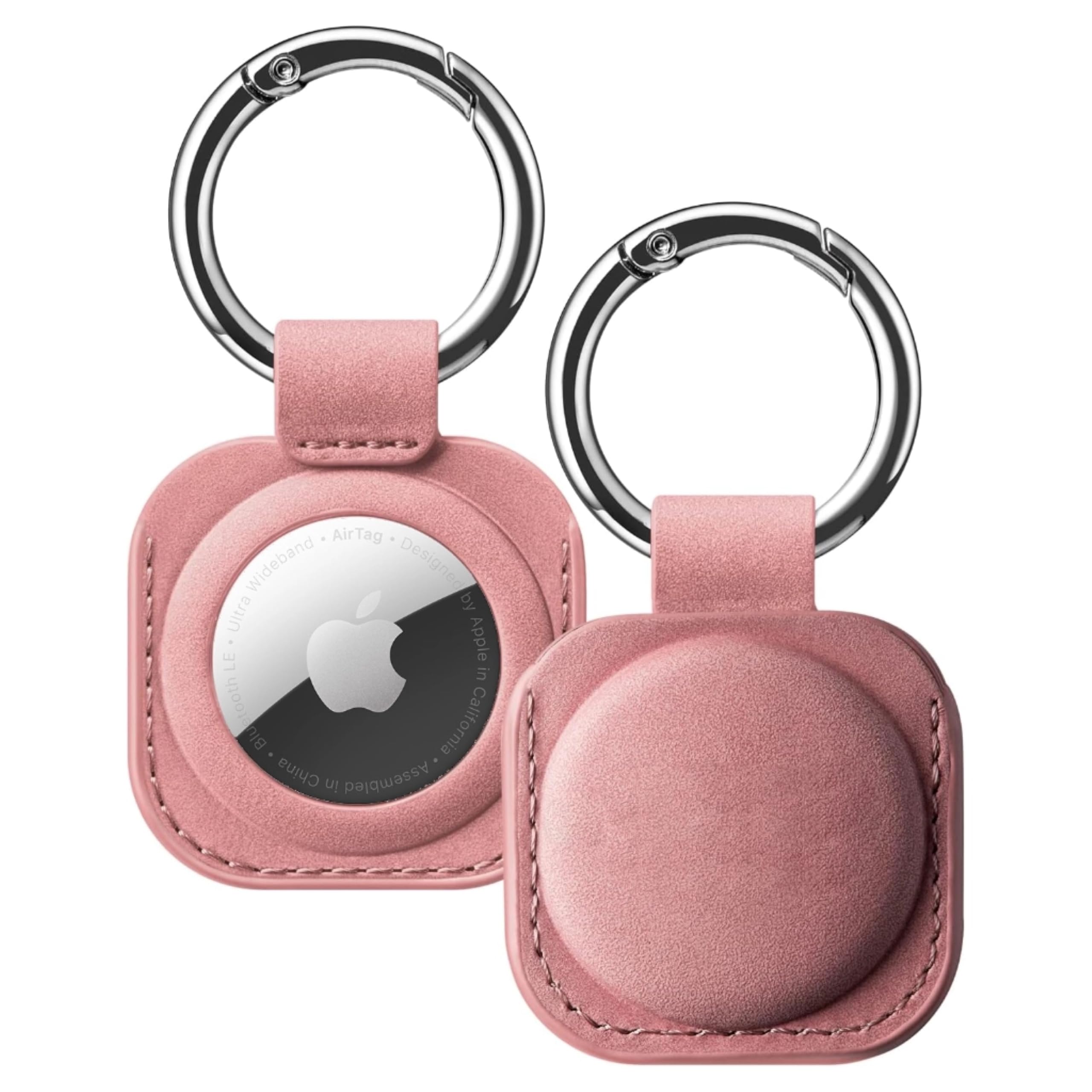 Tag Leather Case Holder Keychain Protector for Pet Collars Keys Bags Luggage, Scratch Resistant, Soft Touch [4 Colour Options] (Pink)-image-2