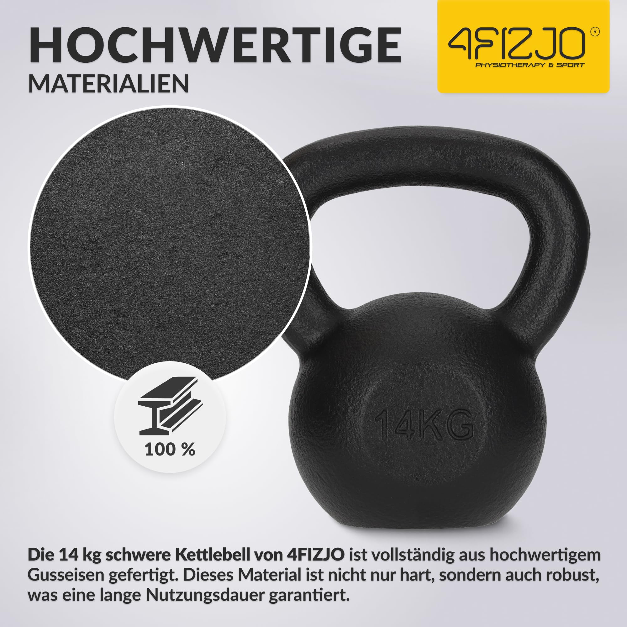 4FIZJO Kettlebell aus Gusseisen, Schwunghantel für Fitness, Kraft und Ausdauertraining, Kugelgewicht, Rundgewichte für Zuhause, Turnhalle, Gewichte Bodenschonende - Kugelhantel, Farbe: Schwarz