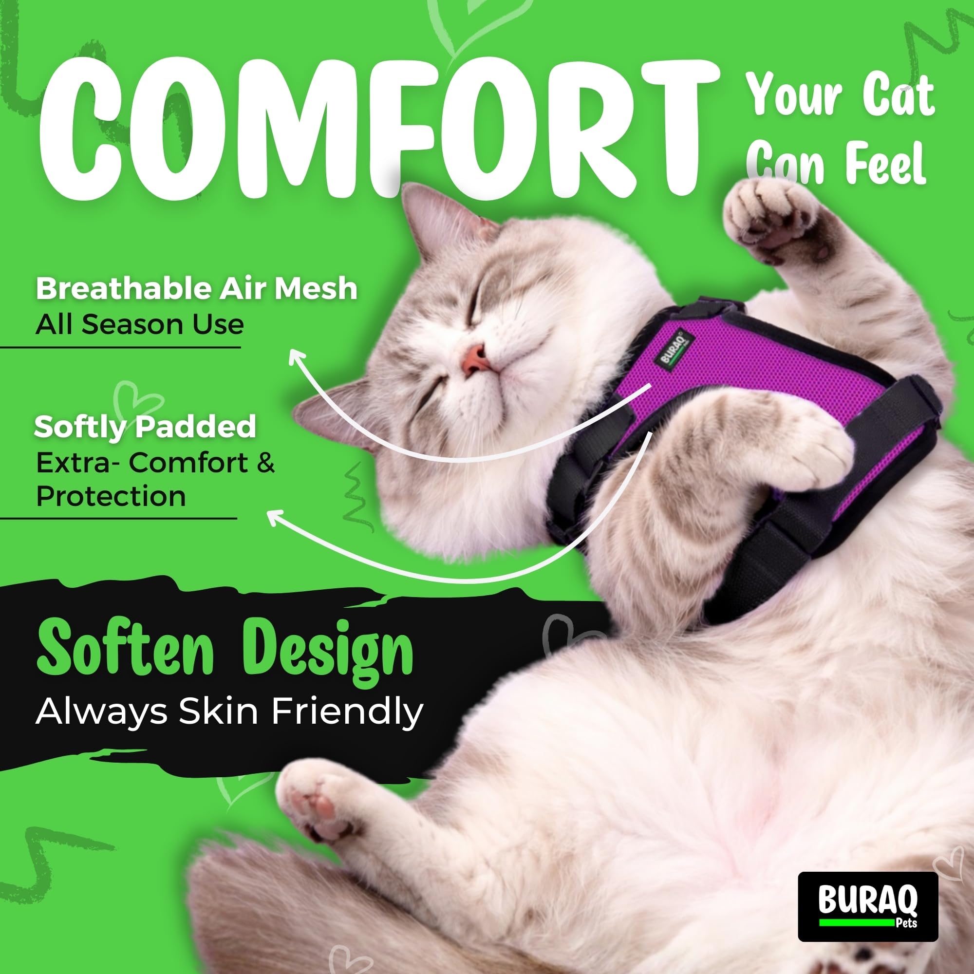 Buraq Pets Cat Harness with Leash No Pull No Choke Escape Proof Breathable 2