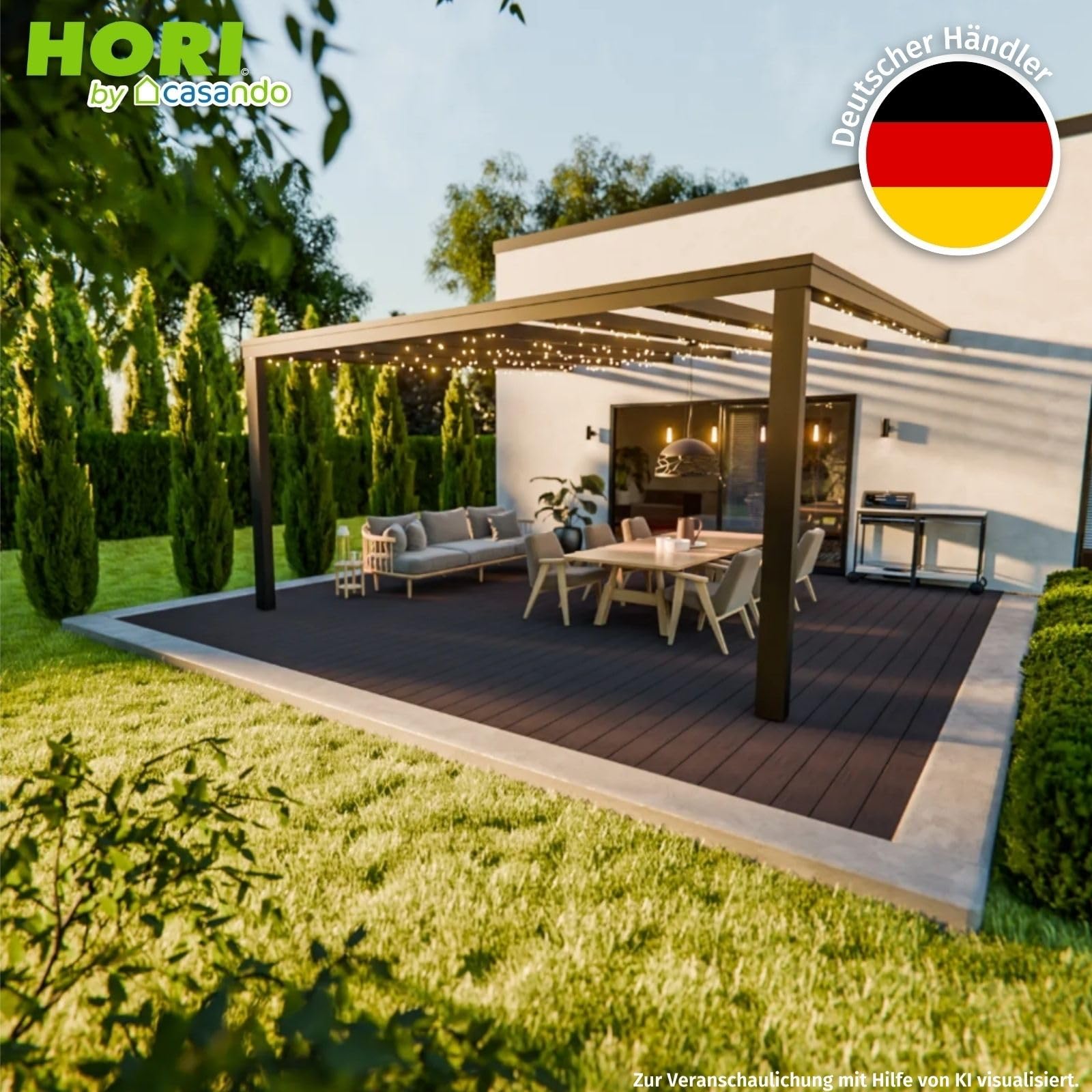HORI Kuba WPC Terrassendielen Komplettset, Hohlkammer inkl. Unterkonstruktion & Clips, wetterfest, pflegeleicht & UV-beständig Fläche: 10 m² - 320 cm Dielenlänge - Anthrazit
