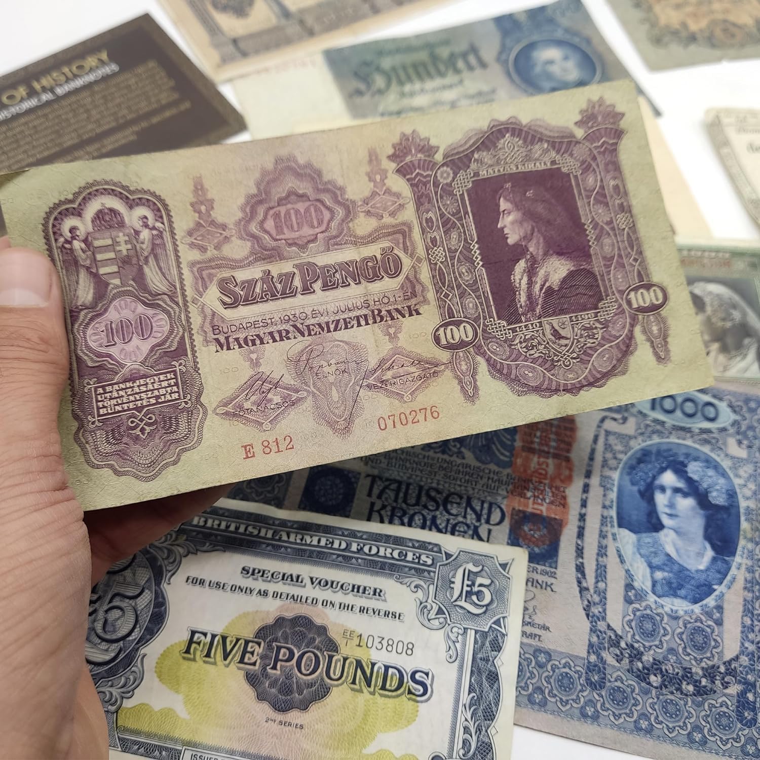 Collezione di 10 Banconote Antiche Autentiche 1792-2014, 4 Secoli di Storia con Certificato di Autenticità