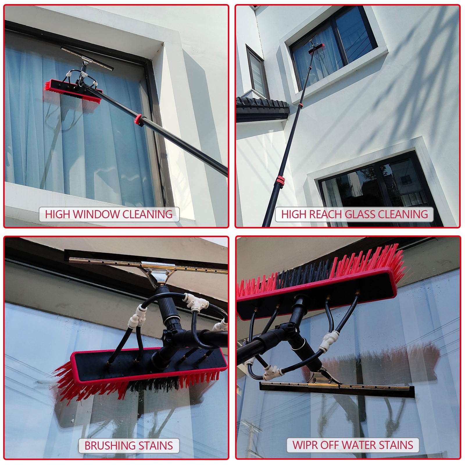 Genérico Cepillo telescópico para Ventanas de 3,6-10,8 m con alimentación de Agua, con escobilla de Goma y dispensador de jabón, hidrolimpiador, pértiga, Limpiador de techos de Invernadero