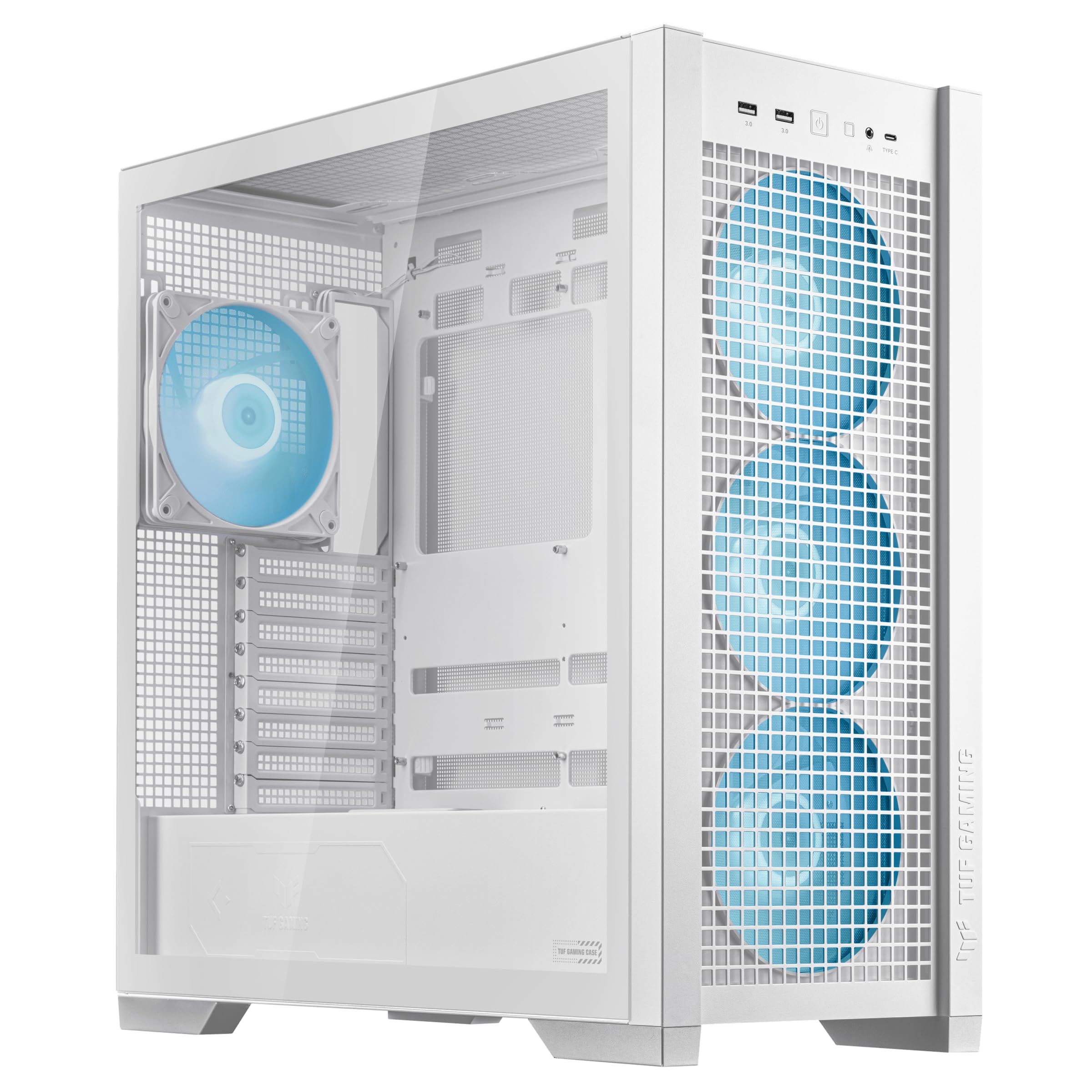 ASUSTUF Gaming GT302 ARGB White Edition ATX Mid-Tower Case Four 140x28mm ARGB Fans for Airflow & Static Pressure, Interchangeable Panel, Detachable top Panel, Hidden-Connector Motherboard Support