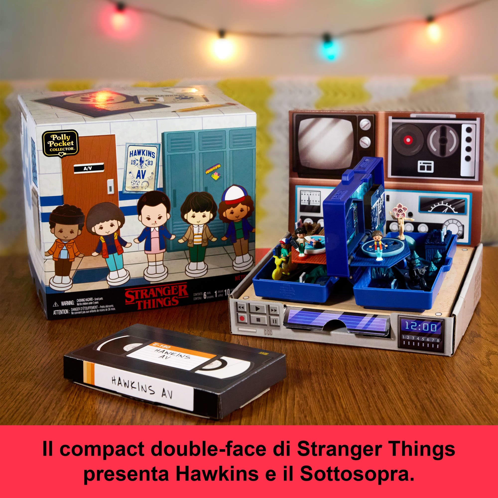 Polly Pocket Stranger Things - Cofanetto Walkie Talkie, playset edizione speciale da collezione con 6 bambole dei personaggi della serie e 10 accessori inclusi, giocattolo per bambini, 4+ anni, HWP22