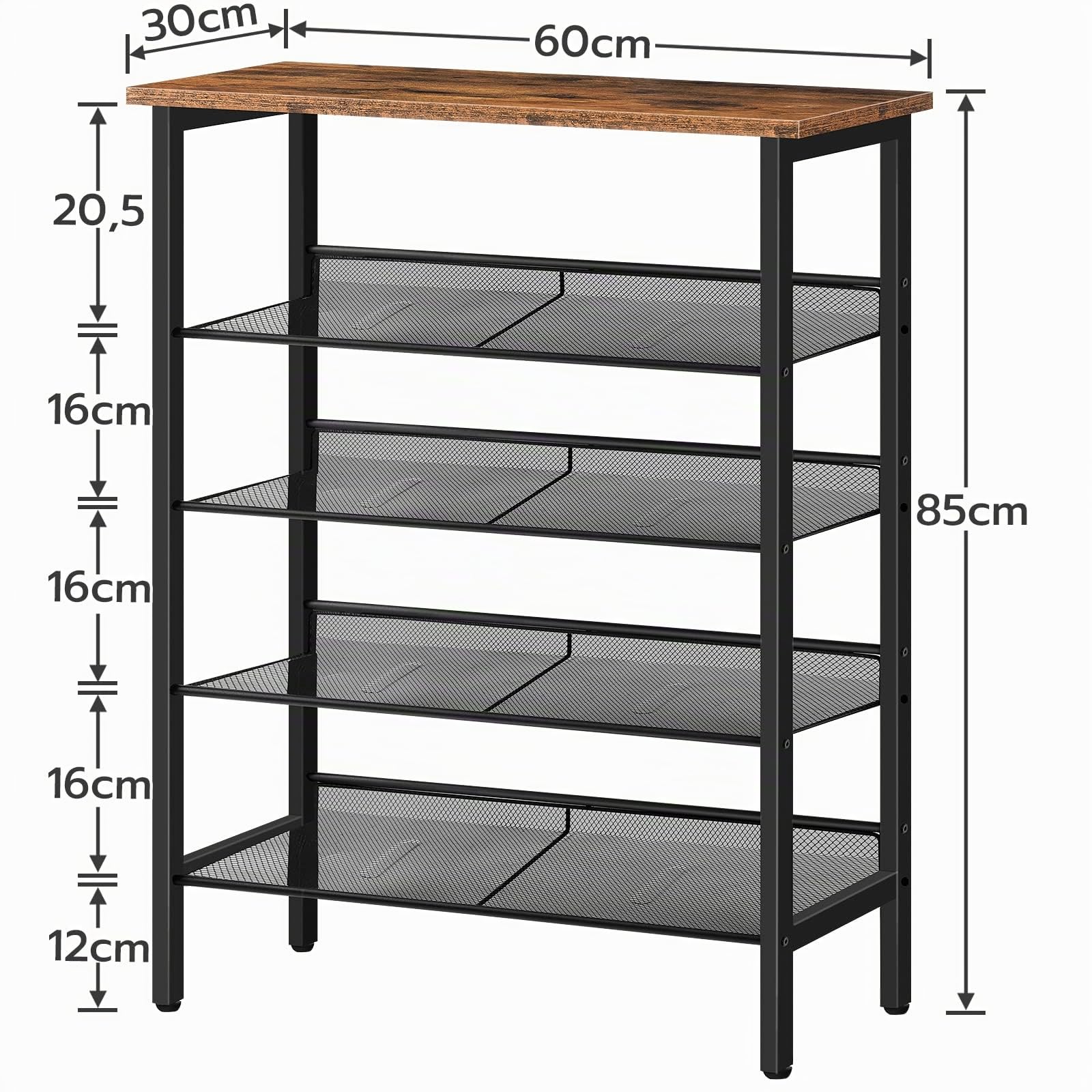 HOOBRO Zapatero, Estante Zapatero, Estantería para Zapatos de 5 Niveles, Plano e Inclinado, Organizador de Zapatos, para 10-15 Pares, para Entrada, Dormitorio, Marrón Rústico y Negro EBF106XJ01