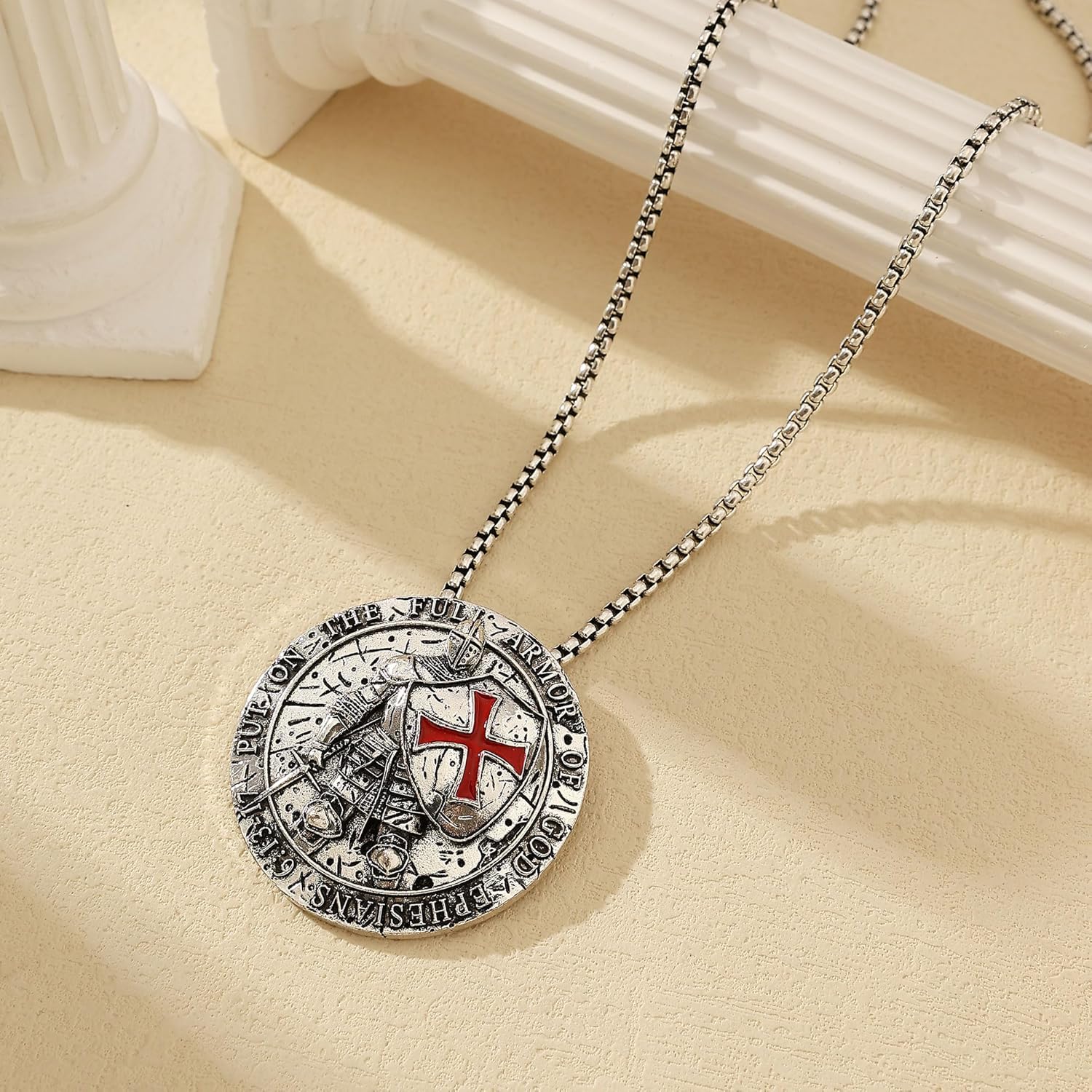 Yumikoo Bronzy Put on the Full Armor of God Ephesians 6:13-17 Templar Necklace with Red Cross Religious Jewelry Medieval Knights Shield Pendant - Image 7