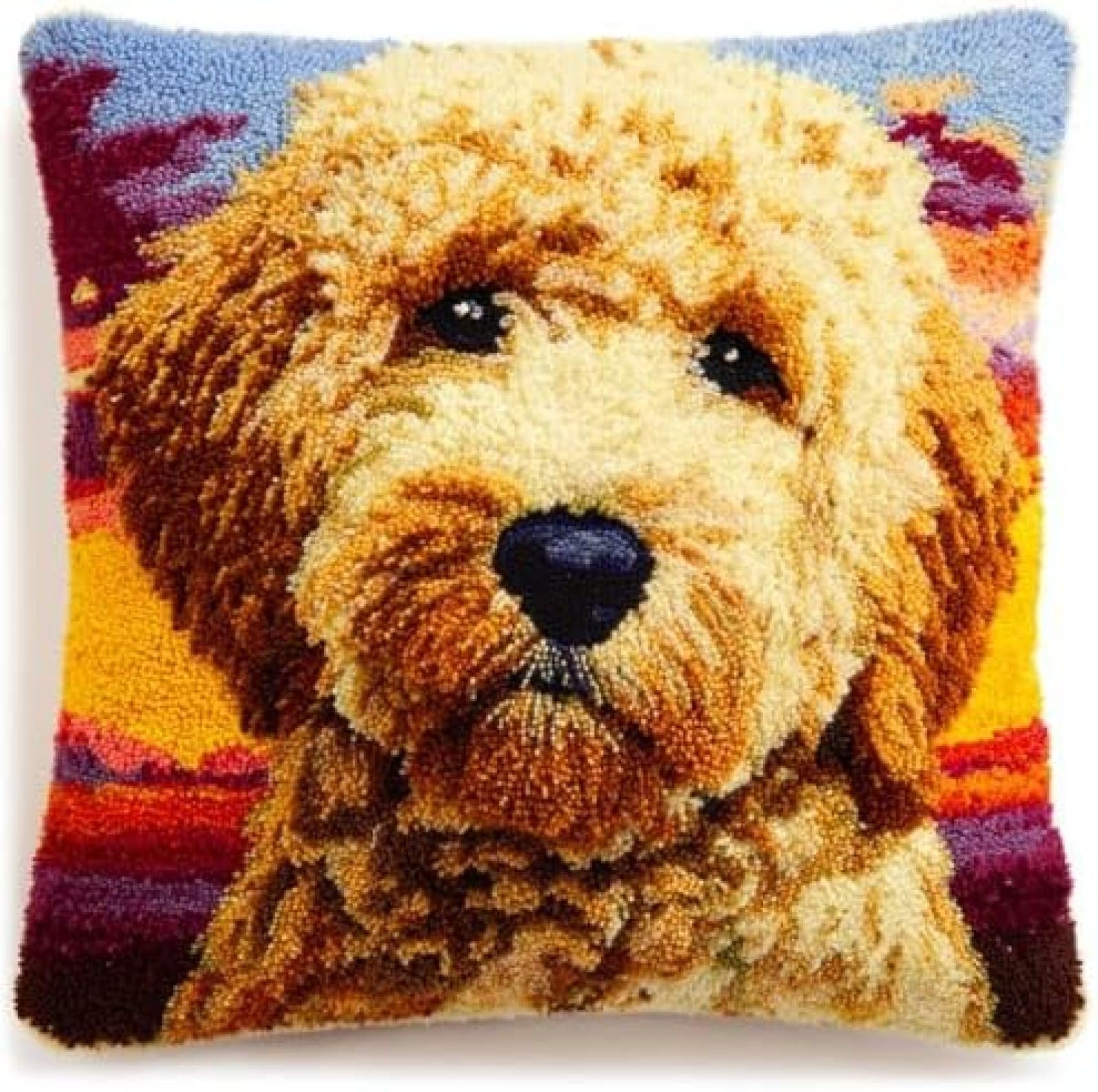 kitphoenix Latch Hook Cushion Kit Cute Golden Doodle Dog Face with Pre-Printed Cushion Cover DIY Pillowcase Crochet Yarn Hooking Craft Set for Hobby and Home Decor 43x43cm-19