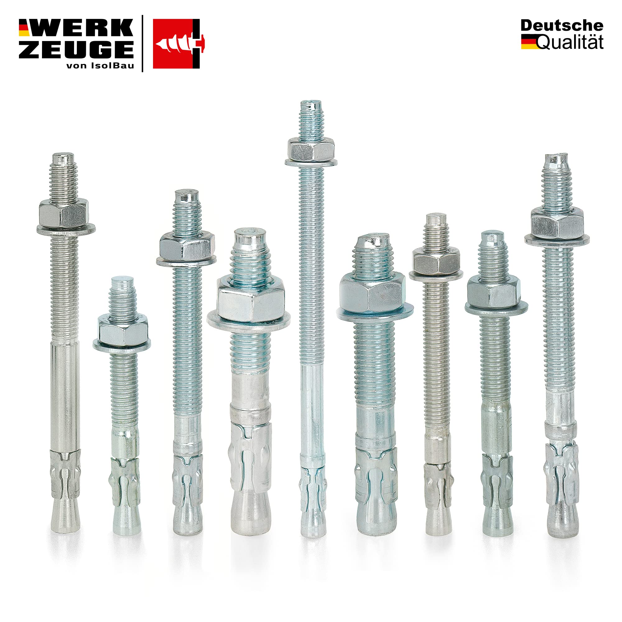 Isolbau Bolzenanker - Schwerlastanker aus verzinktem Stahl mit ETA Zulassung, Option 7 - M12 x 180 mm, fixierbare Dicke: 98 mm - 25 Stück