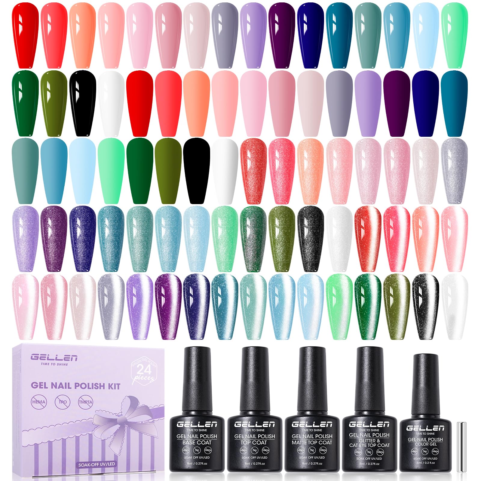 Amazon.com: GELLEN 24pcs Gel Nail Polish Set, 20 Colors UV Gel