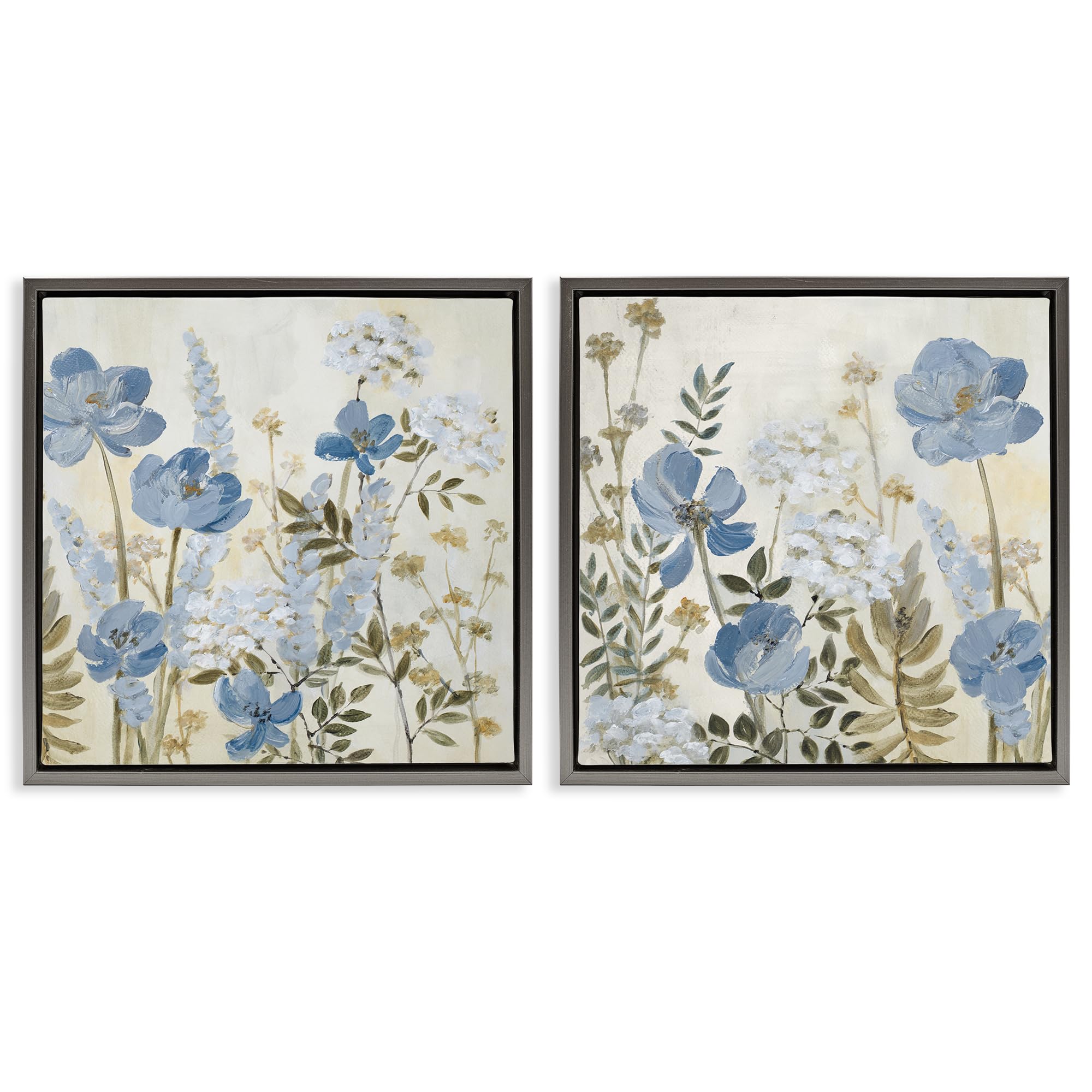 Stupell Industries Blue Peaceful Garden Floral 'Blue Peaceful Garden', 2Pc Floating Frame Art Set 2, Gray, 25 X 25, Ready To Hang Picture Décor, Usa Made, By Artist Lanie Loreth