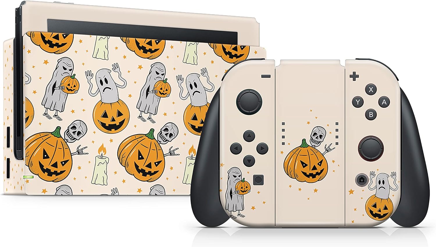Tacky Design Halloween Skin Compatible with Nintendo Switch Skin Wrap Cover, Pumpkin Skin for Nintendo Switch Stickers, Premium Vinyl 3M Full Wrap Decal, Compatible with Joy-Con, Console, Dock