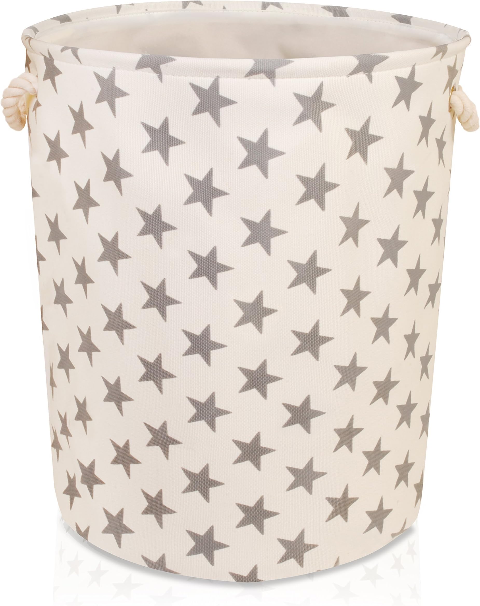 Cream Star Canvas Storage Basket – Large Fabric Basket with Grey stars – Perfect for Household Storage, Toys or Laundry. 40cms Diameter x 45cm Height