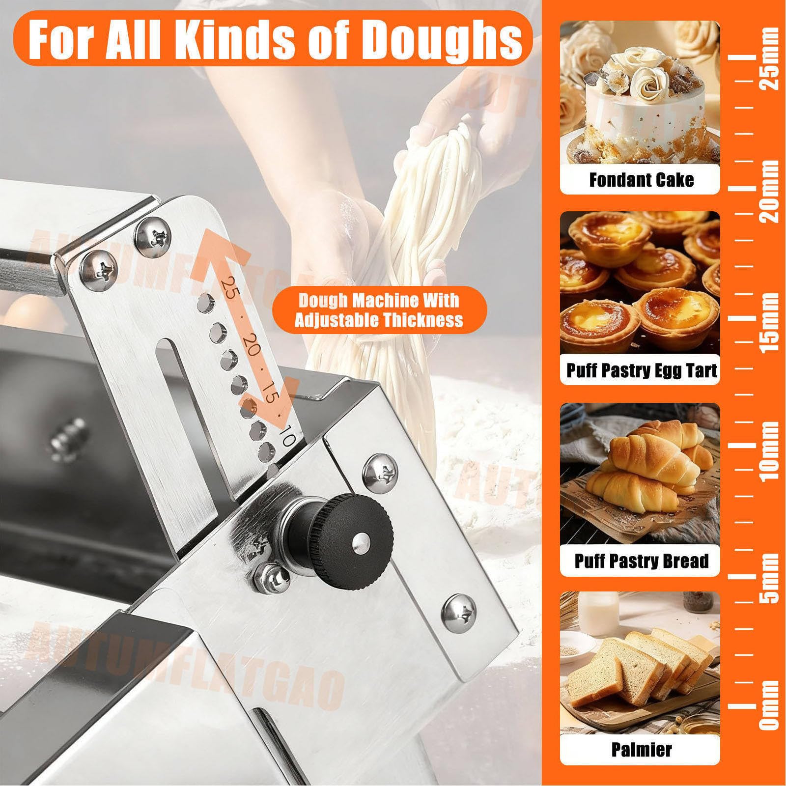 Teigroller Maschine, Gewerbliche Teigwalze Klappbar, Teigausrollmaschine Mit Einstellbarer Dicke, Edelstahl, Tischgerät Für Croissants, Fondant Und Pizza m300
