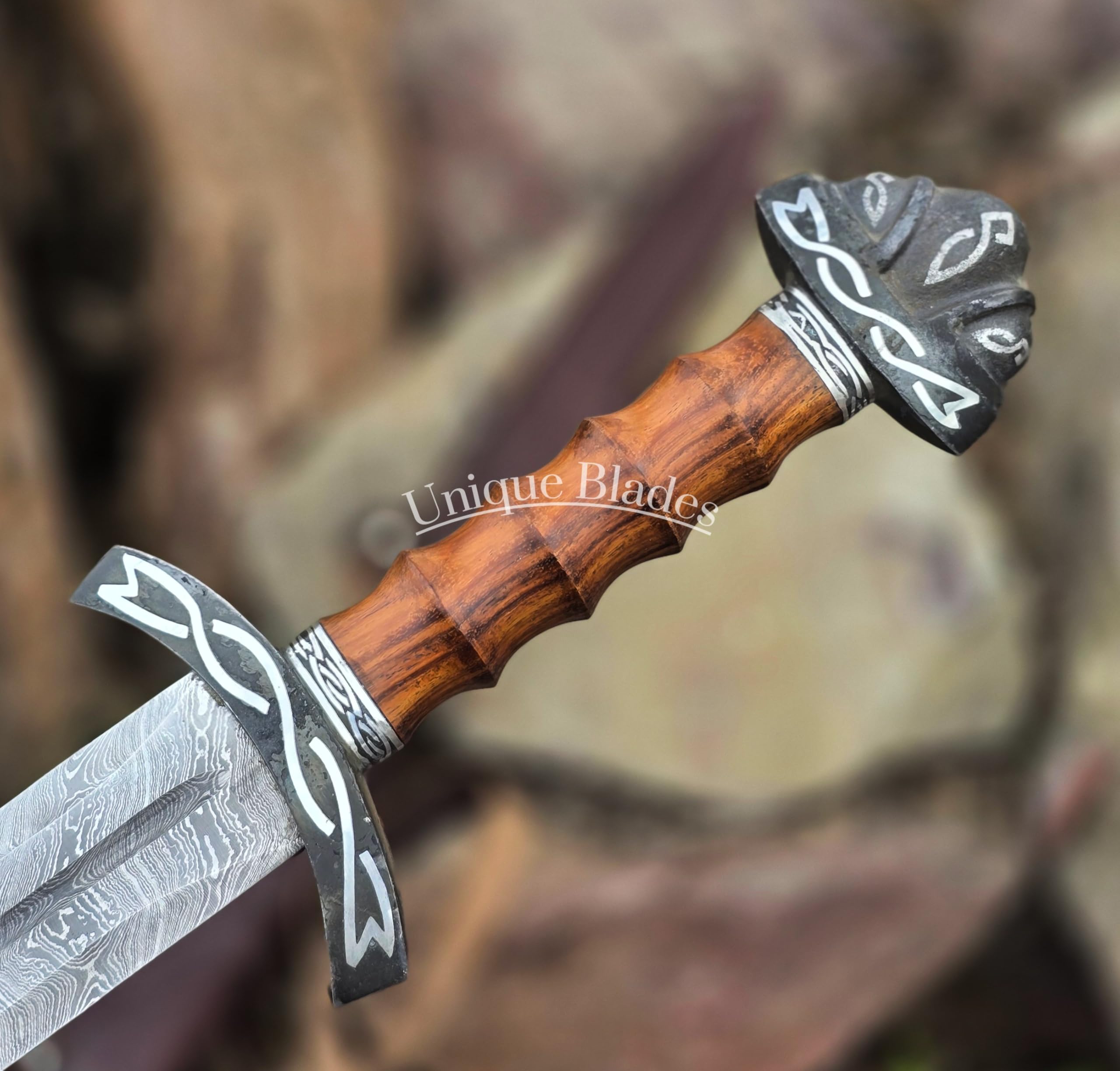 Wikinger-Schwert, 101 cm, Damaszener Stahl, Doppelschneidig mit Hohlkehle, Holz-Zink-Griff, Scheide, Mittelalter-Kollektion