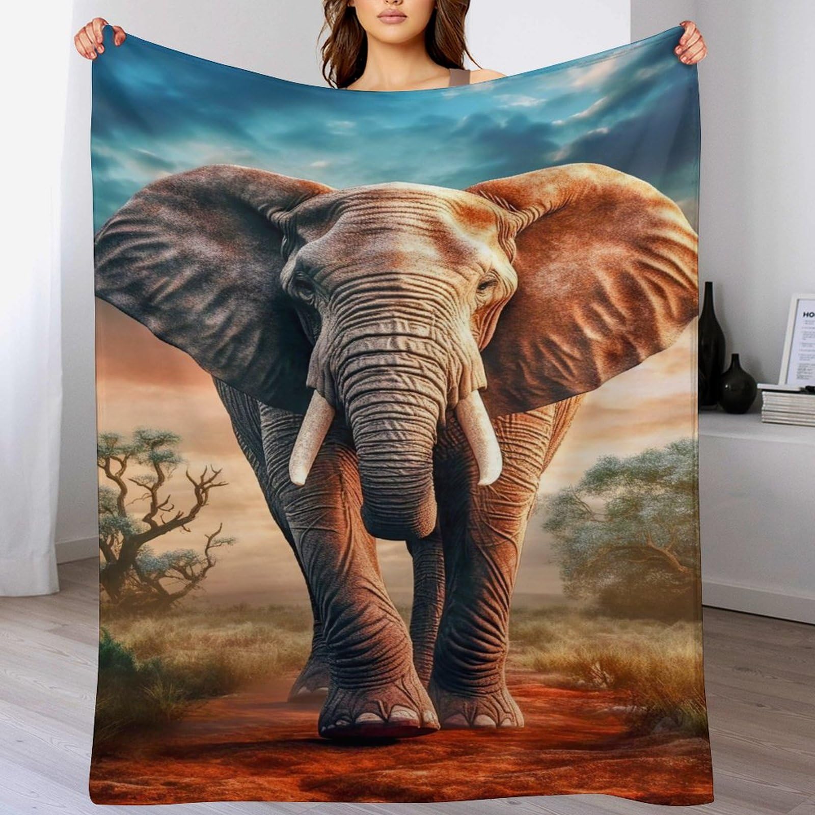 Couverture de balcon et camping grand format en flannel imprimée éléphant 180x200