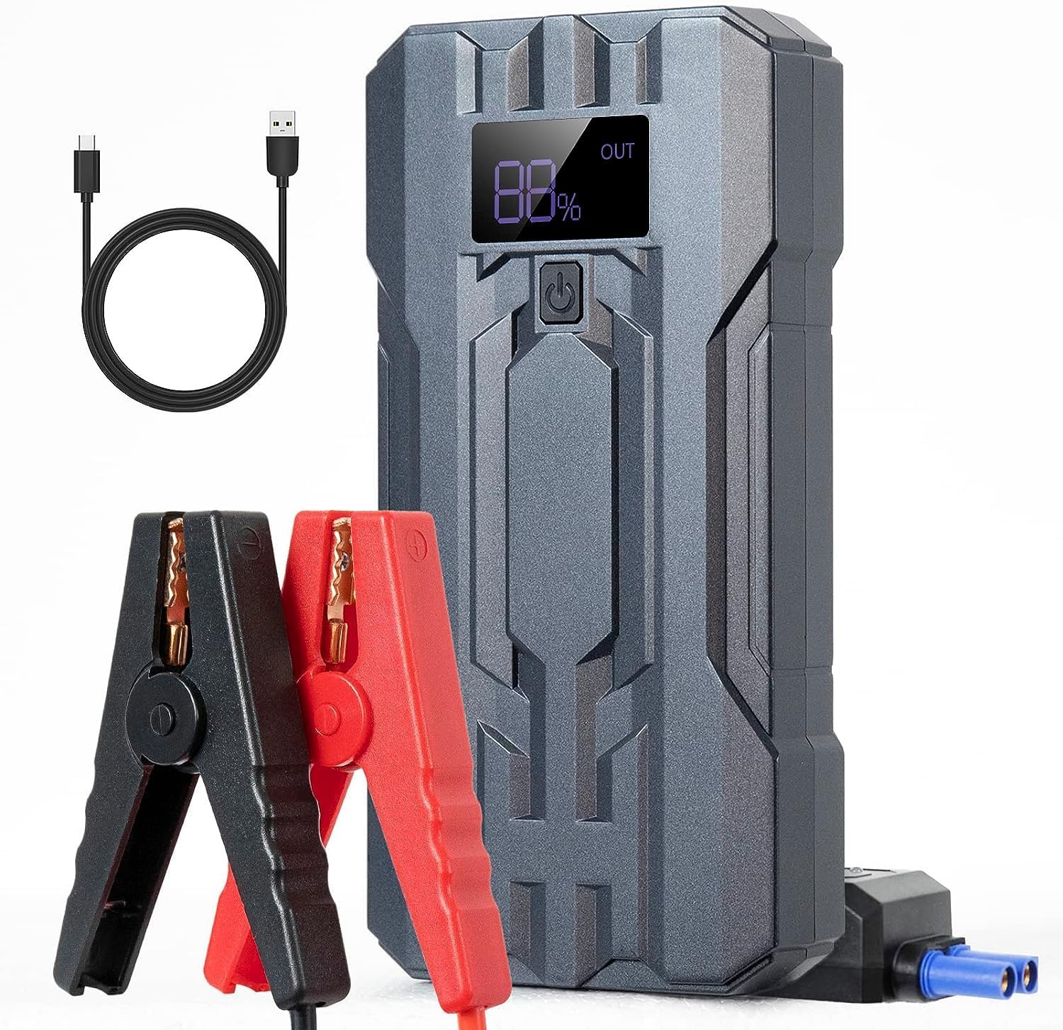 Démarreur De Voiture Portable 600A - 16000mAh, Jusqu'à 6.2L Essence / 5.0L Diesel, Lampe LED, 4 Ports USB
