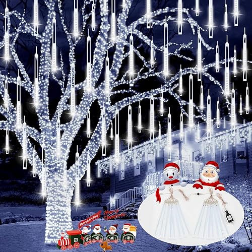 Paquete de 2 luces de Navidad de lluvia de meteoritos para decoración al aire libre, luces extensibles para árbol al aire libre, impermeables, 16