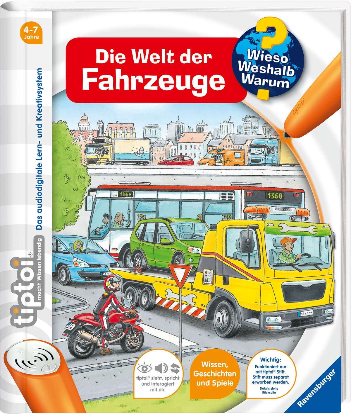 tiptoi Zestaw Ravensburger : Dlaczego? Dlaczego? Świat pojazdów (książka dla dzieci) + długopis 00110 + mapa świata dla dzieci, zabawka edukacyjna dla dzieci