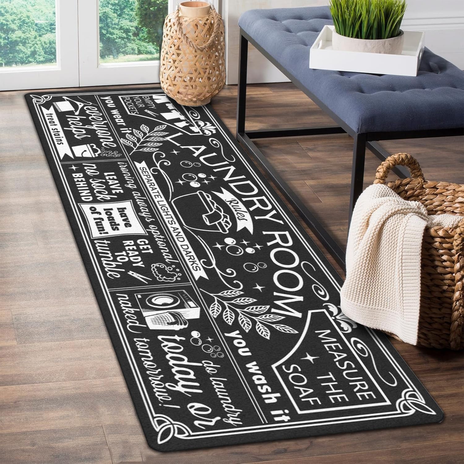 Laundry Room Rules Rug - Farmhouse Kitchen Floor Mat -Laundry Room Rug- Runner Decor -Washable Floor Carpet for Washroom Mudroom Kitchen Bathroom Hallway-20 x 59