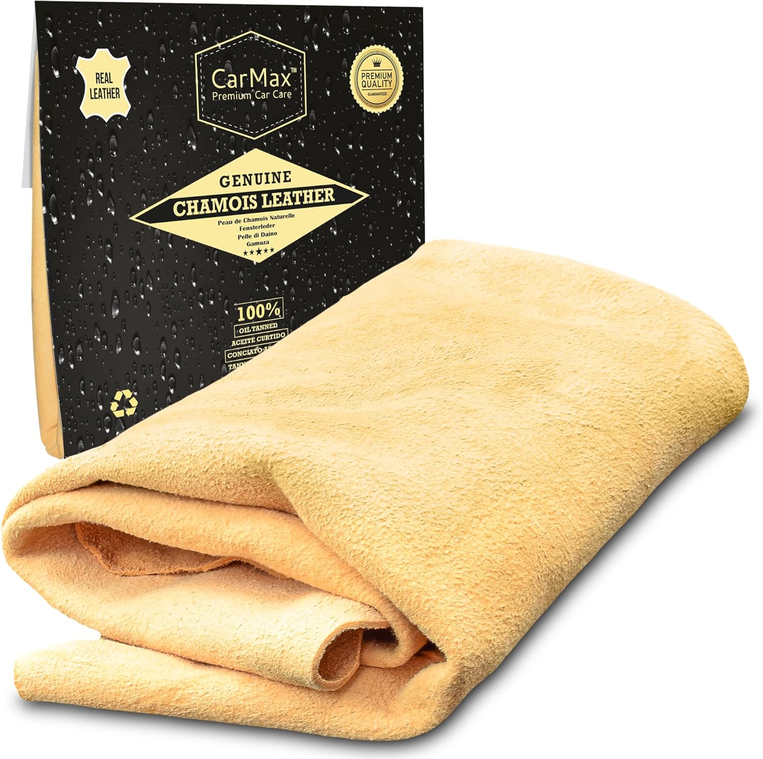 CarMax English Premium Grade Natural Chamois Leather - Large - Perfect for Drying Off The Whole car, Glass, Mirrors, Inside and Out, Super Soft and Highly Absorbent, Made in The UK