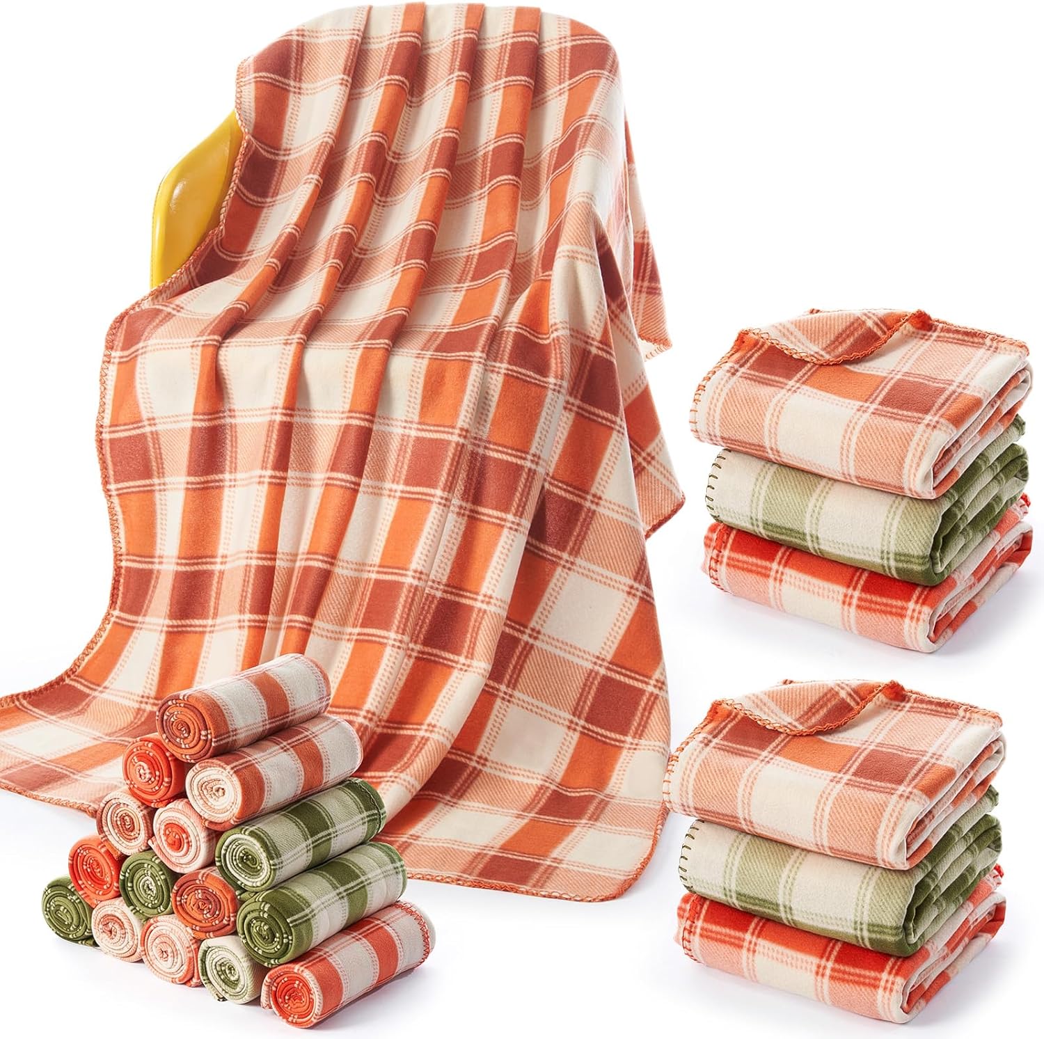 12 Pcs Fall Plaid Throw Blankets, 60 x 50 Inch Winter Xmas Cozy Fleece Blanket Checkered Bedding Chunky Rustic Modern Farmhouse for Home Bedding Couch Chair Homeless Gift