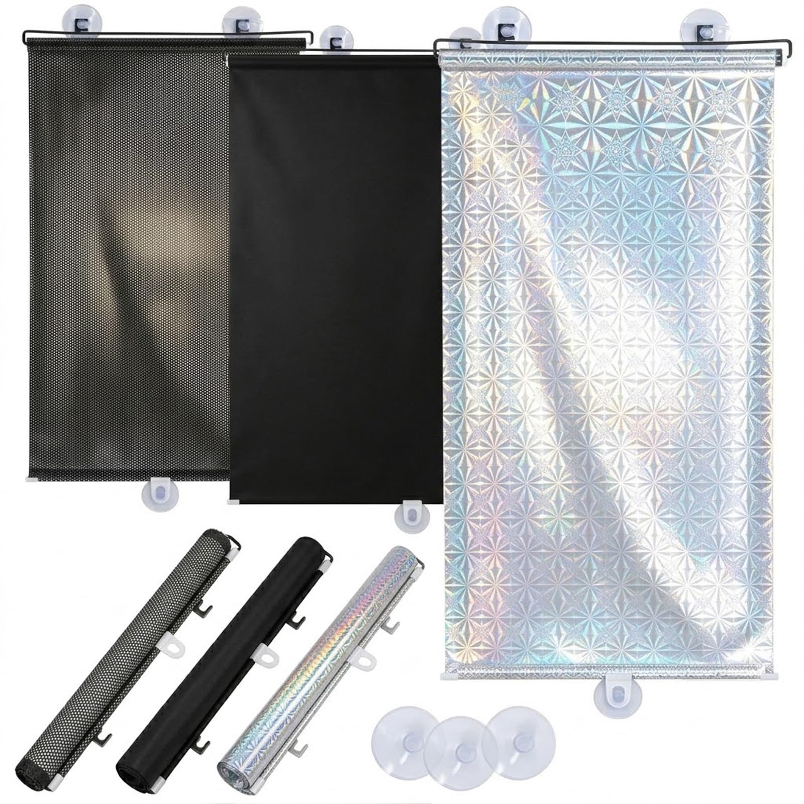Store Enrouleur sans Perçage, Store Enrouleur à Ventouse Occultant, Tissu Thermique Anti-UV, Rideau de Protection Solaire Amovible pour Salon et Chambre(Argent,W:75xH:165 cm (30x65 in),)