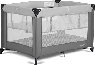 Dream On Me Zazzy Portable Playard with Bassinet - Lightweight Travel Crib, 360° Mesh Sides, Quick Fold, Carry Bag Included, Gray