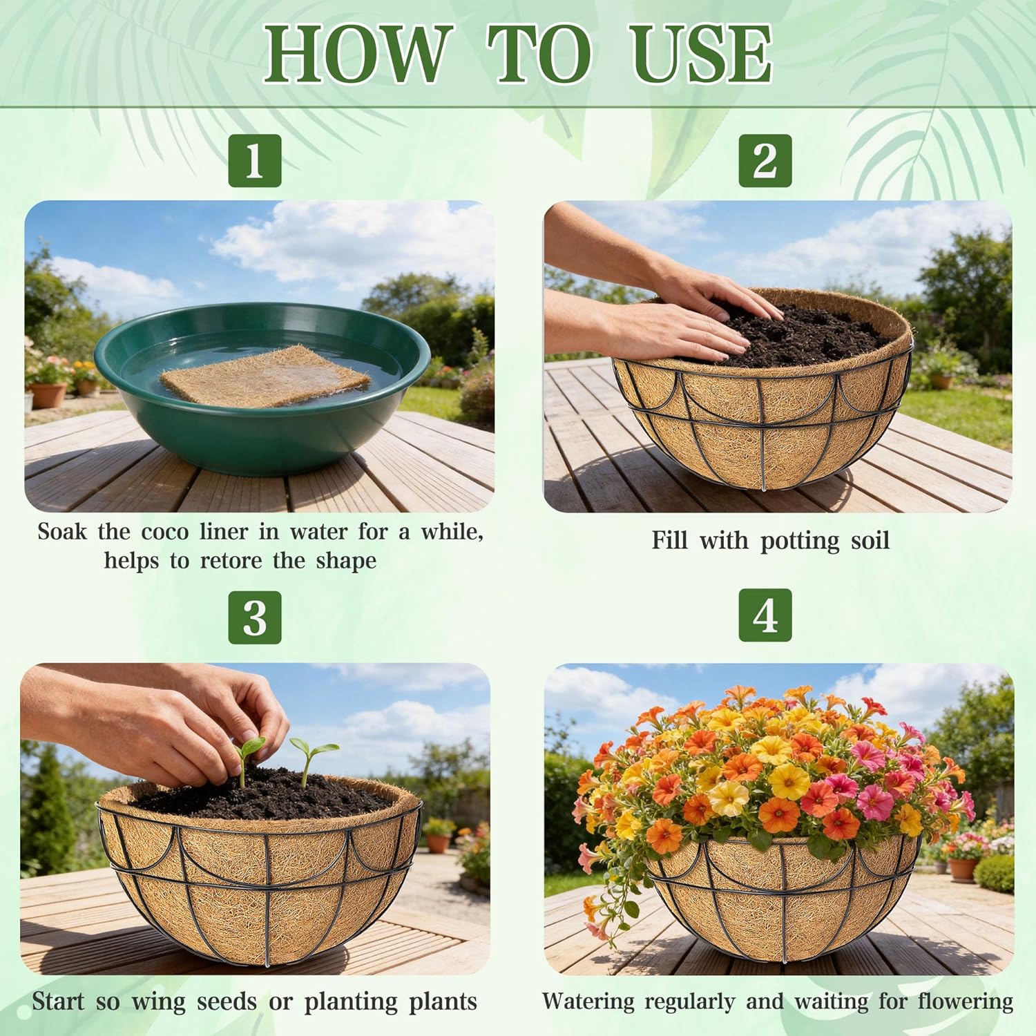 6 Pack 16 Inch Coco Liners for Hanging Baskets - Natural Hanging Basket Liners Coconut Liners for Planters Coconut Fiber Planter Liner for Wire Baskets and Flowers Outdoor Garden Decor