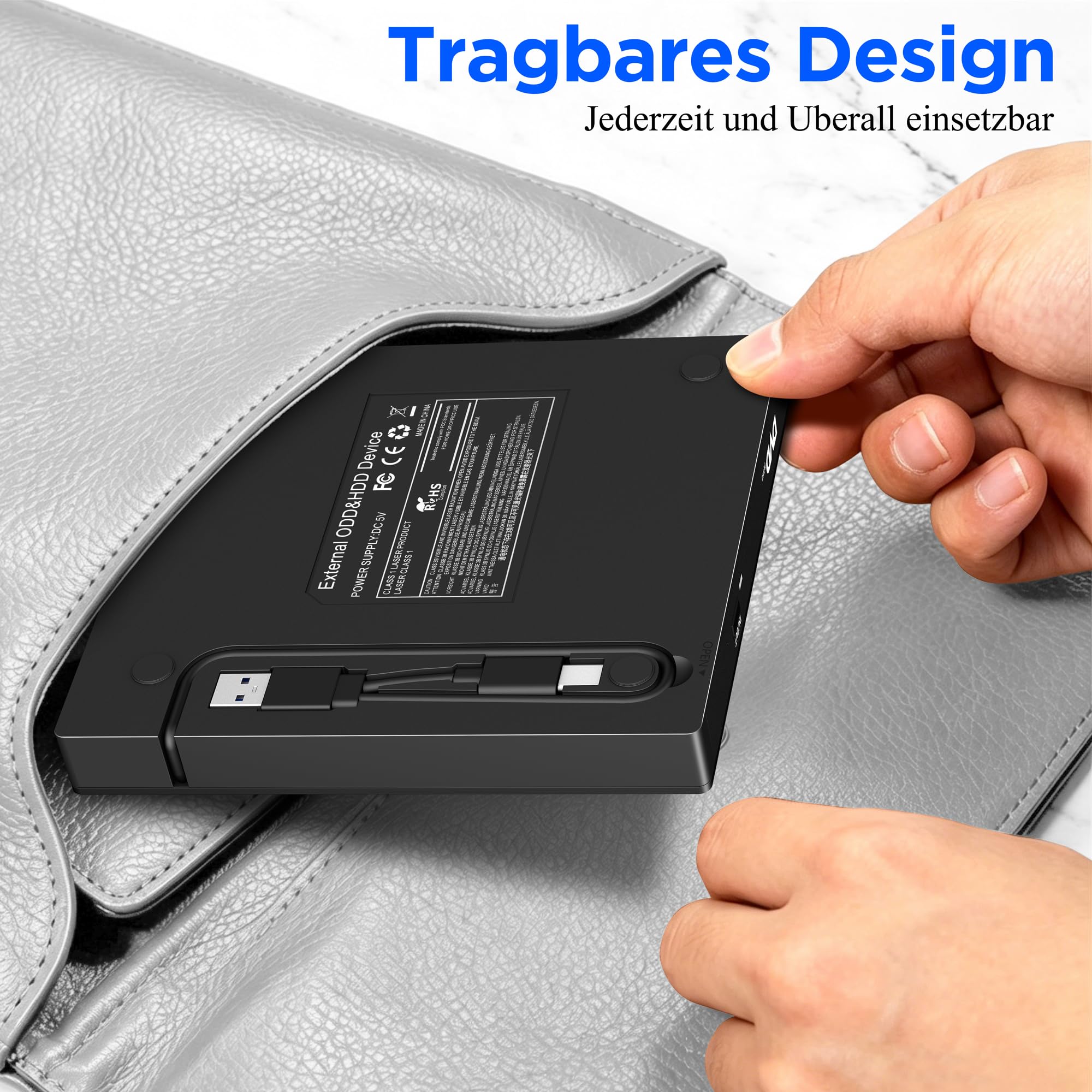 Lettore DVD CD esterno USB 3.0 & USB-C, unità ottica ultra sottile con 2 porte USB e lettore di schede SD/TF, Plug & Play External DVD Drive per laptop, PC, desktop, Windows, Mac, Linux