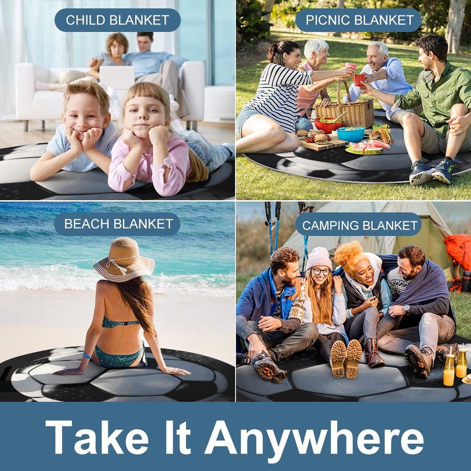 Koce piknikowe z piłką nożną, okrągłe, składane, lekkie, plażowe, wodoodporny, na zewnątrz, na wiosnę, lato, kemping, do parku, trawy podróżnej