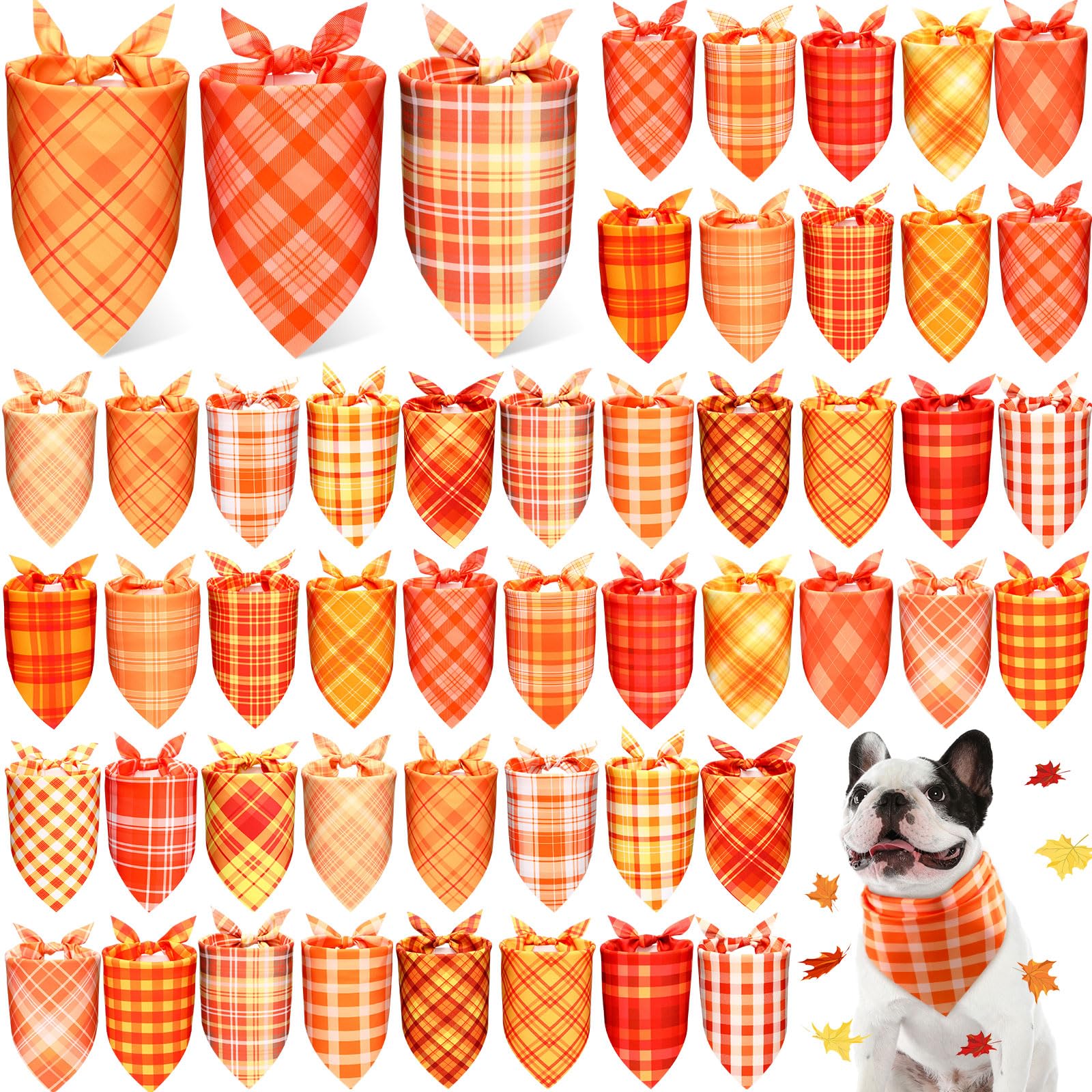 Abbylike 50 Pcs Orange Plaid Dog Bandanas Bulk Check Pattern Bandanas for Dogs Triangle Kerchief Bib Scarf Set for Pet Party Costume Photo Props Accessories Pet Shops, 25 Styles(31.5 x 21.7 x 21.7)