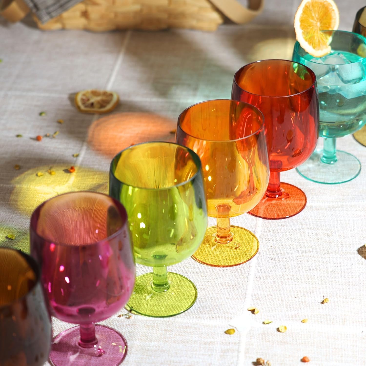 8.5 oz Plastic Stem Wine Glasses, Colored Stackable Acrylic Goblets, Reusable Drinking Cup for Kids, BPA-Free, Dishwasher Safe Tumblers for party (Set of 8, Gift Box)