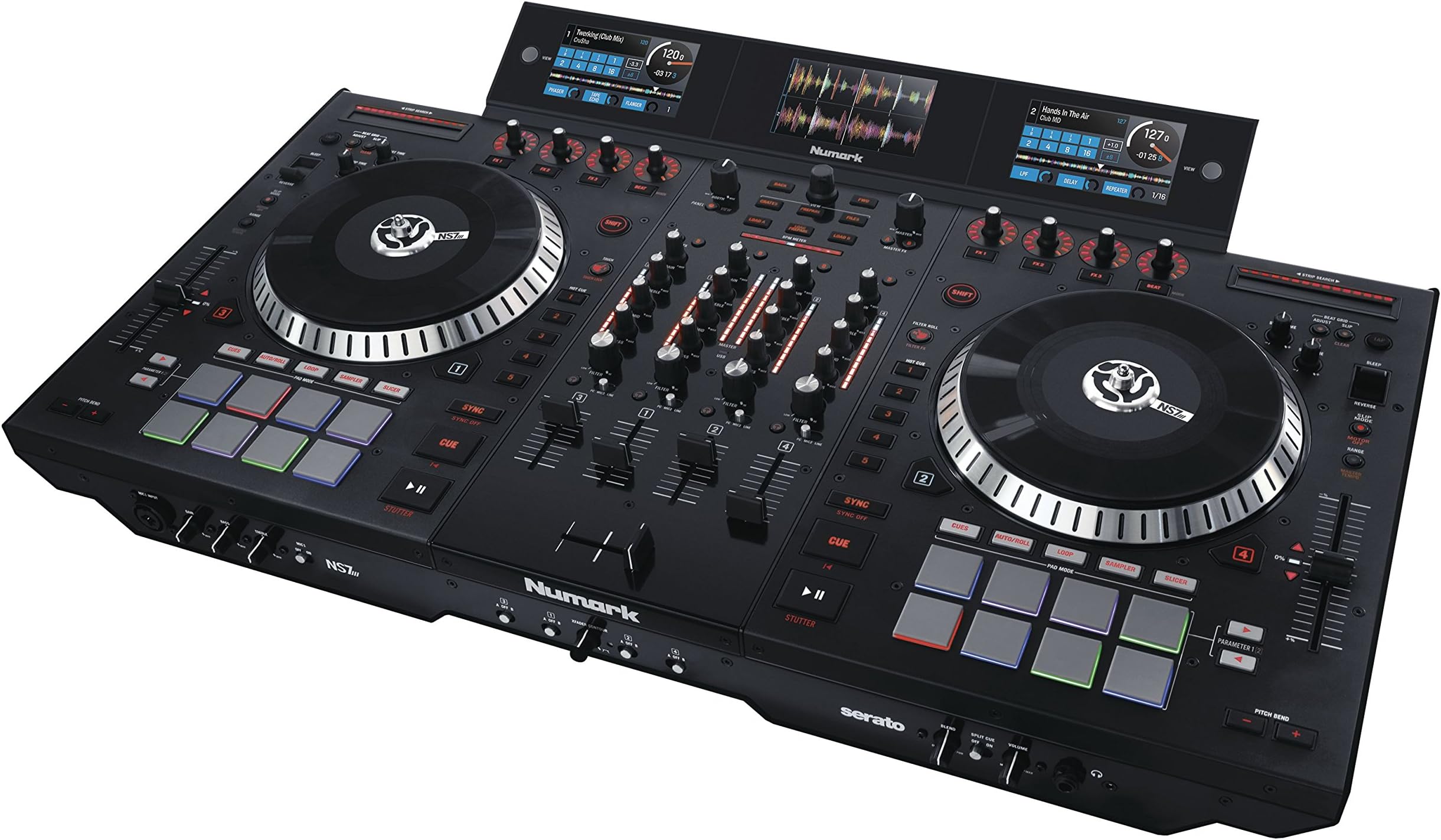 Numark NS7III | 4-Channel Motorized DJ Controller & Mixer with Screens and free Remix/Sampling Program downloads