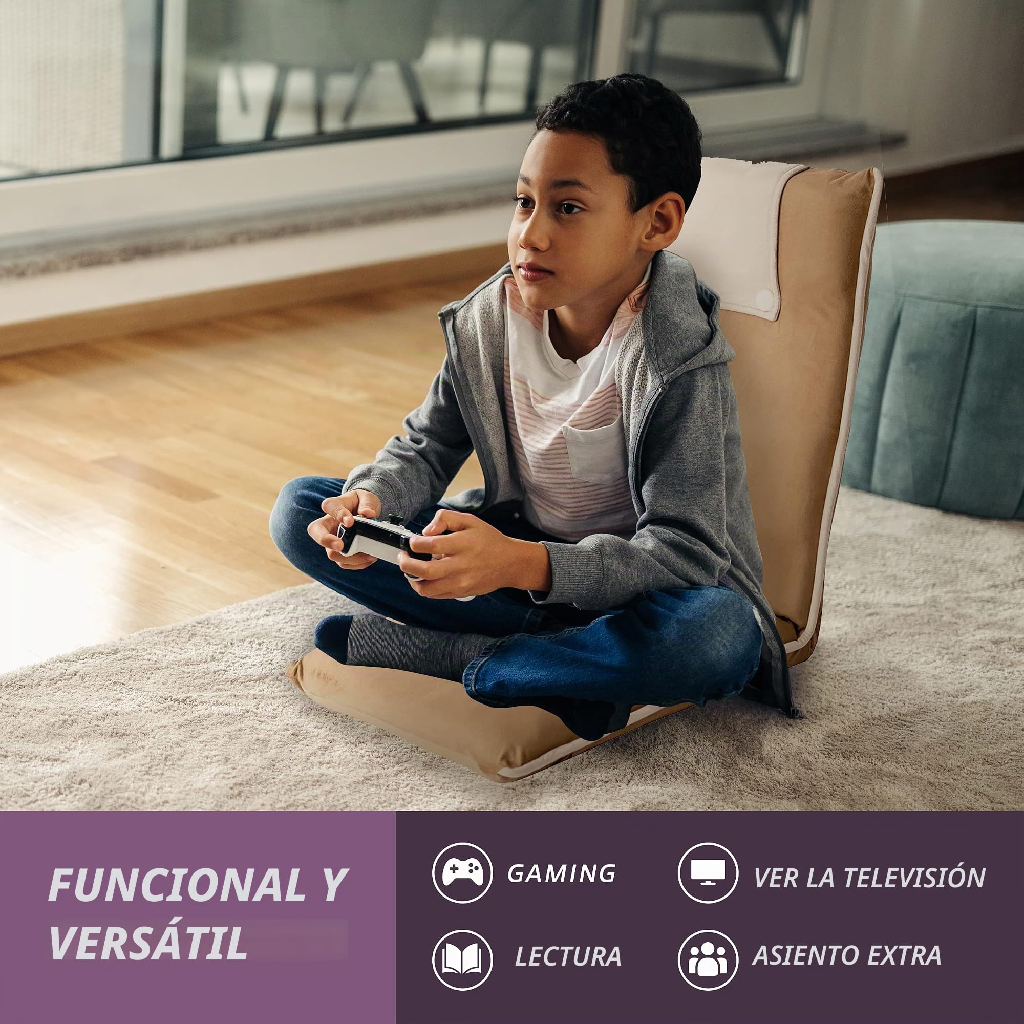bonVIVO Sillón Lectura y Relax – Silla Cama de Suelo Plegable con Respaldo Reclinable – Silla Meditación, Yoga, Gaming, TV y Lectura – Sofá Bajo Portátil y Acolchado Gris Oscuro